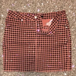 ✨pink & black checkered denim skirt✨